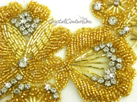 Gold Bead & Crystal Rhinestone Flower Applique