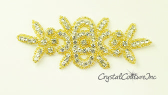 Crystal Rhinestone/Gold Beaded Applique