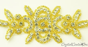 Crystal Rhinestone/Gold Beaded Applique