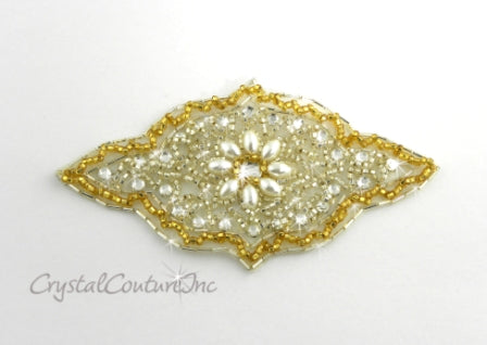 Gold Bead/Pearl & Crystal Rhinestone Applique