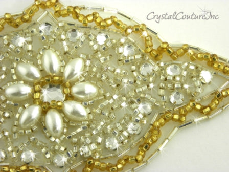 Gold Bead/Pearl & Crystal Rhinestone Applique