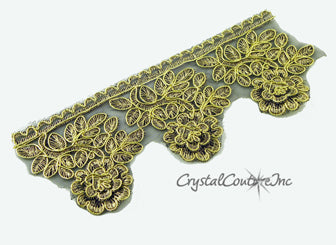 Gold/Black Flower Embroidered Applique - 3 pieces