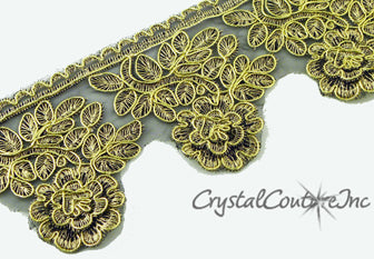 Gold/Black Flower Embroidered Applique - 3 pieces