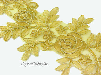 Gold Floral Lace Embroidered Applique