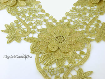 Gold Metallic Floral Lace Embroidered Applique