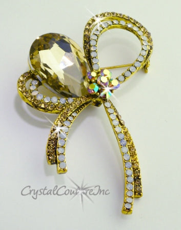 Golden Shadow/White Opal Rhinestone Brooch 3.0" x 1.75"