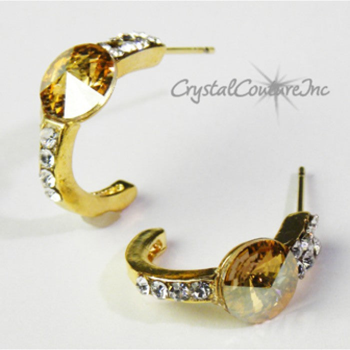 Rivoli Post Earrings with Rhinestone Half Hoop