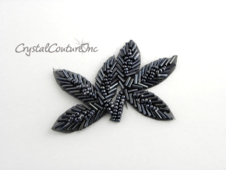 Gunmetal Beaded Leaf Applique