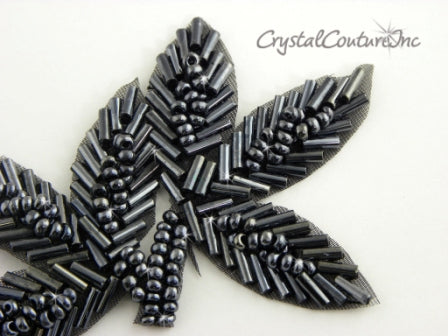 Gunmetal Beaded Leaf Applique