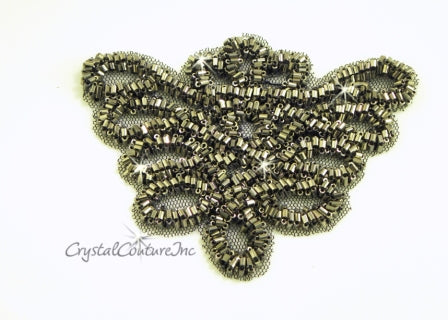 Gunmetal/Black Metallic Beaded Applique