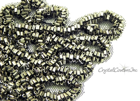 Gunmetal/Black Metallic Beaded Applique