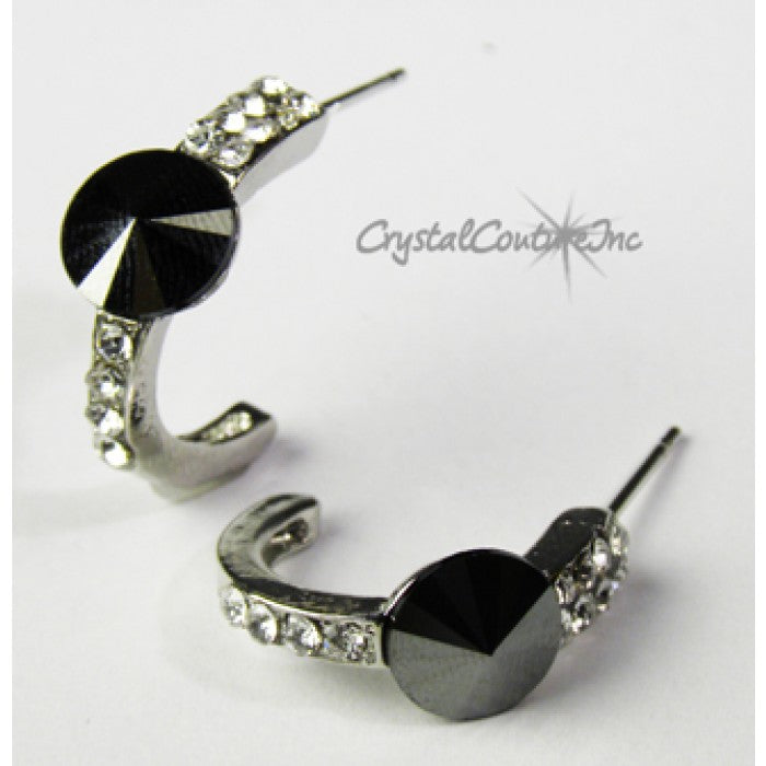 Rivoli Post Earrings with Rhinestone Half Hoop