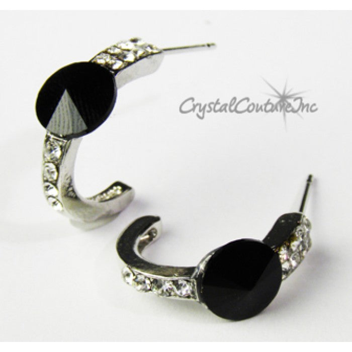 Rivoli Post Earrings with Rhinestone Half Hoop