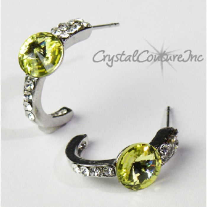 Rivoli Post Earrings with Rhinestone Half Hoop