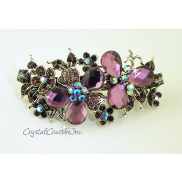 Pear/Flower & AB Rhinestone Barrette