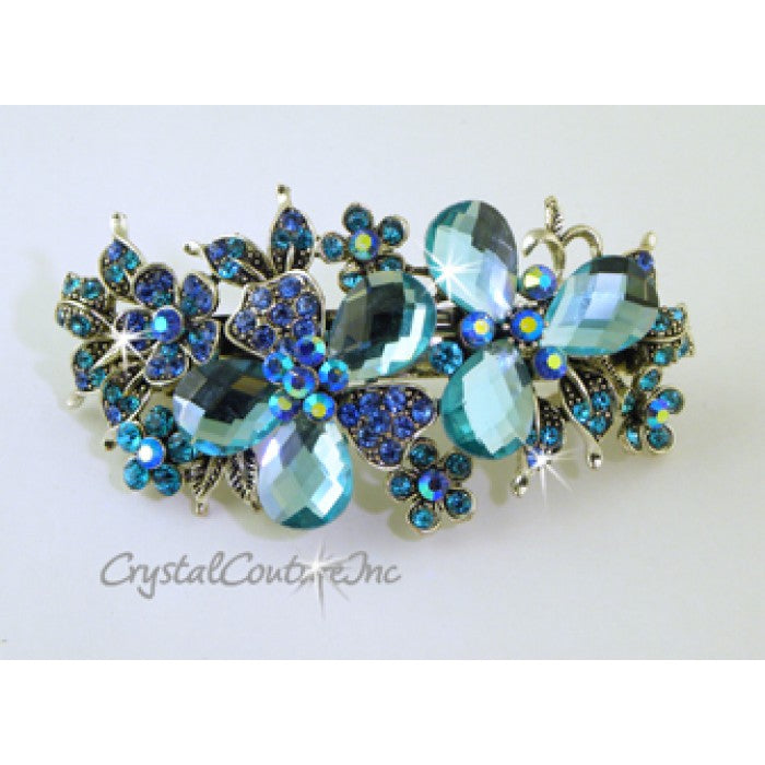 Pear/Flower & AB Rhinestone Barrette