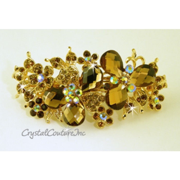 Pear/Flower & AB Rhinestone Barrette