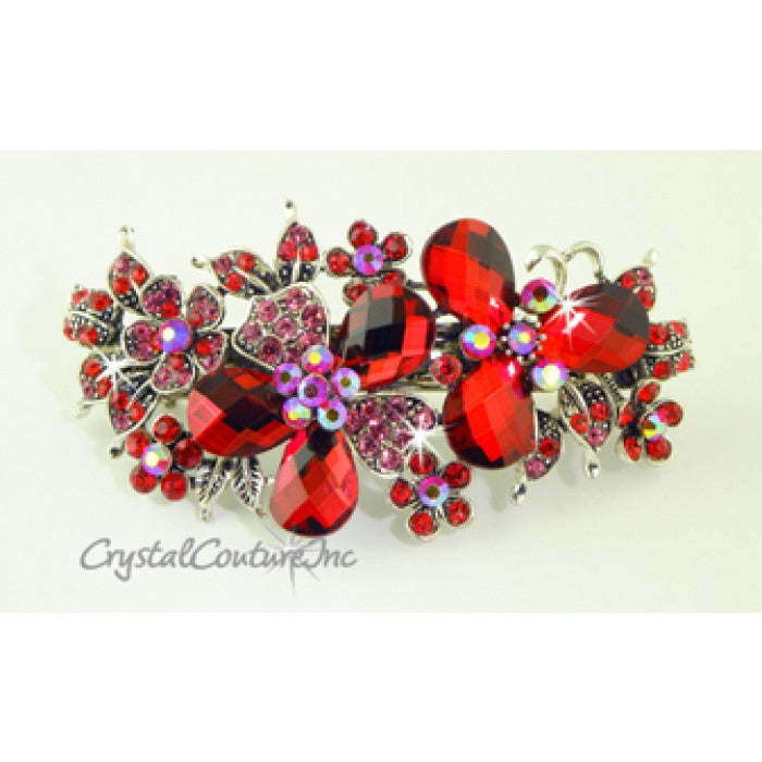 Pear/Flower & AB Rhinestone Barrette