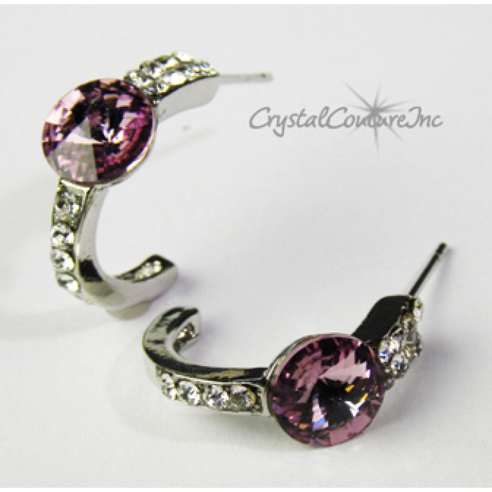 Rivoli Post Earrings with Rhinestone Half Hoop