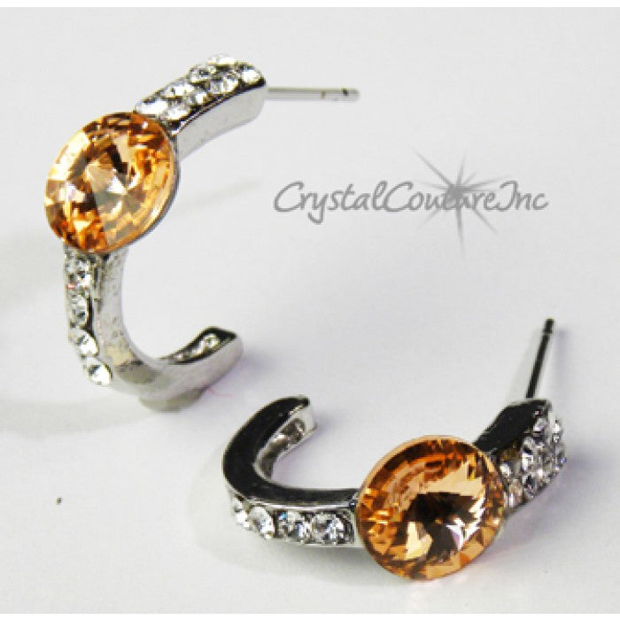 Rivoli Post Earrings with Rhinestone Half Hoop