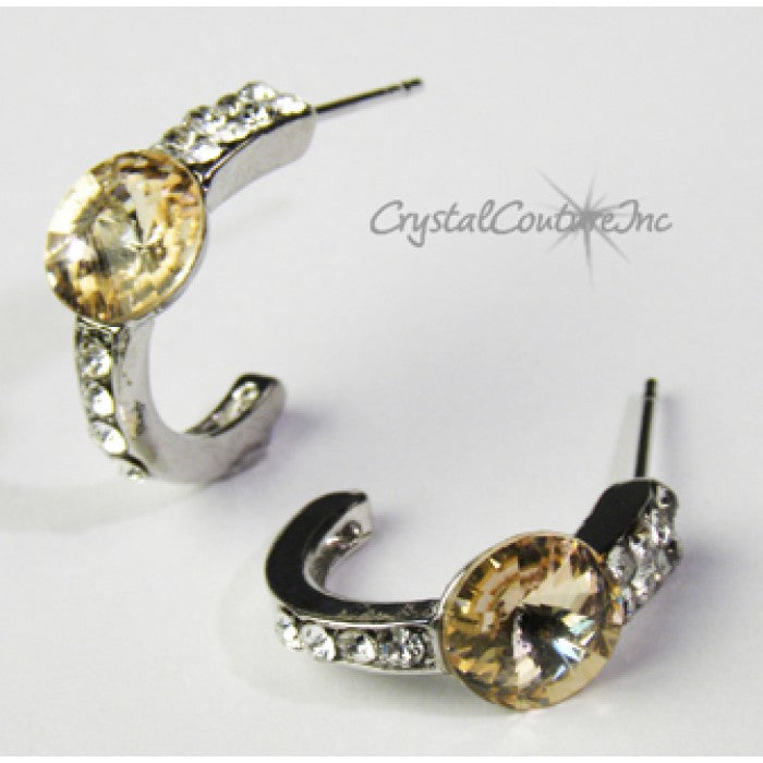 Rivoli Post Earrings with Rhinestone Half Hoop