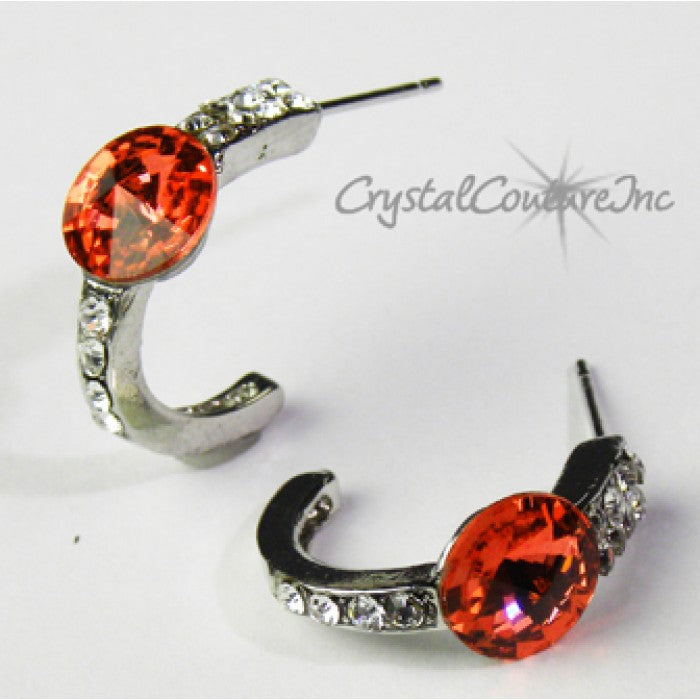 Rivoli Post Earrings with Rhinestone Half Hoop