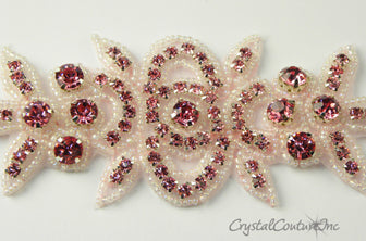 Light Rose Rhinestone/Light Rose Beaded Applique