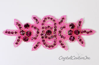 Fuchsia Rhinestone/Lt Pink Beaded Applique