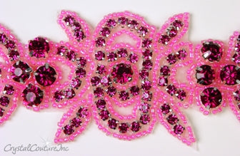 Fuchsia Rhinestone/Lt Pink Beaded Applique