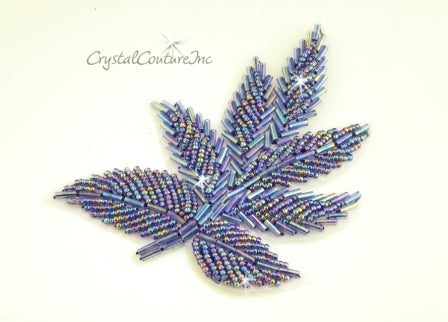 Lt Amethyst AB Beaded Leaf Applique