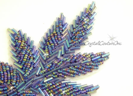 Lt Amethyst AB Beaded Leaf Applique