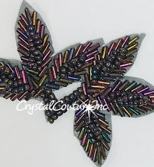 Amethyst AB Beaded Leaf Applique