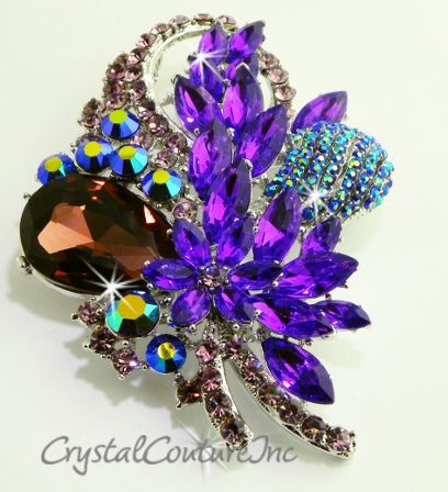 Amethyst/Lt Amethyst/Amethyst AB Rhinestone Brooch 3.5" x 2.5"