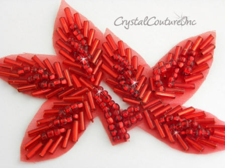 Red Beaded Leaf Applique