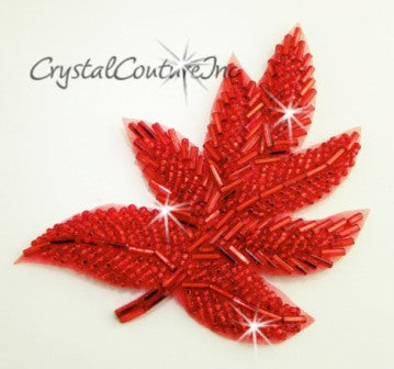 Red Beaded Leaf Applique