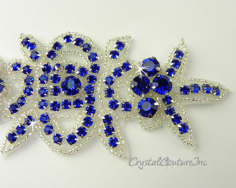 Sapphire Rhinestone/Silver Beaded Applique #2