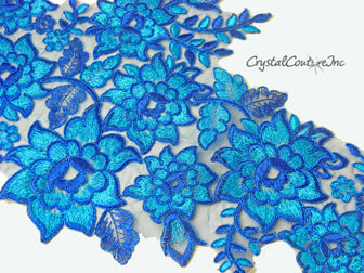 Sapphire/Teal Blue Floral Lace Embroidered Applique
