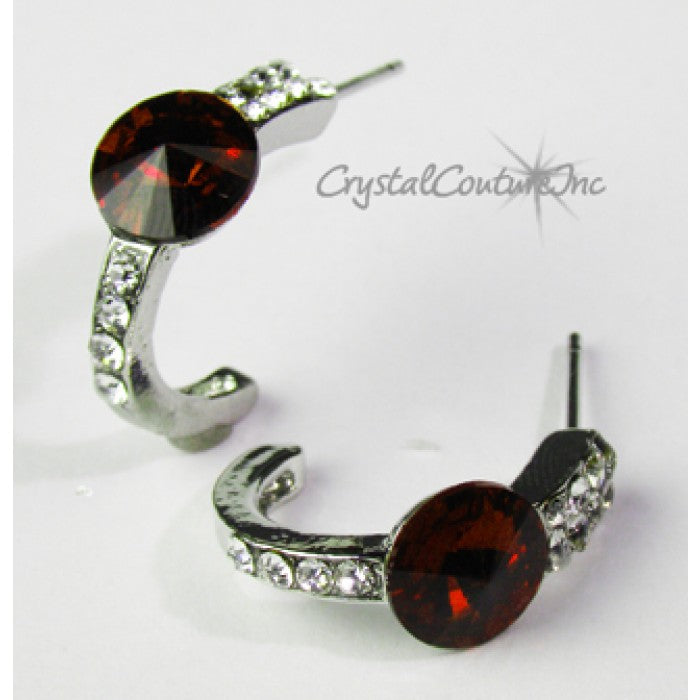 Rivoli Post Earrings with Rhinestone Half Hoop