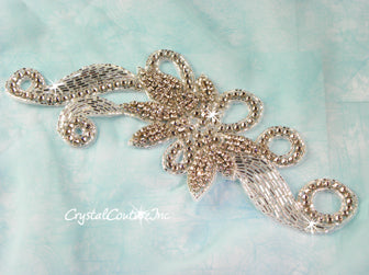 Silver/Crystal Bead Floral Scroll Applique