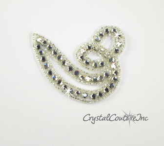 Silver Bead & Crystal Rhinestone Swirl Applique