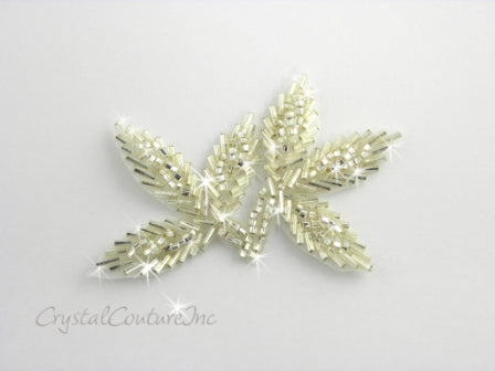 Silver Beaded Leaf Applique