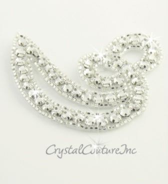 Silver Bead & Crystal Rhinestone Swirl Applique