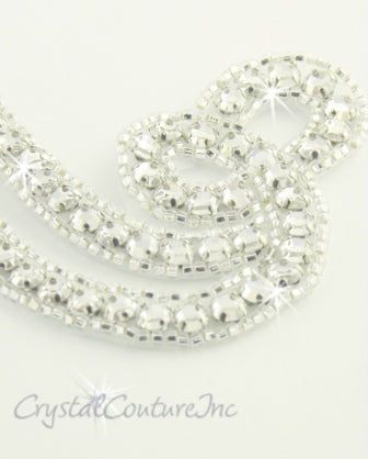 Silver Bead & Crystal Rhinestone Swirl Applique