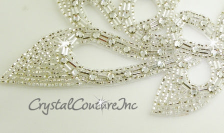 Silver/Crystal Rhinestone & Beaded Double Leaf Applique
