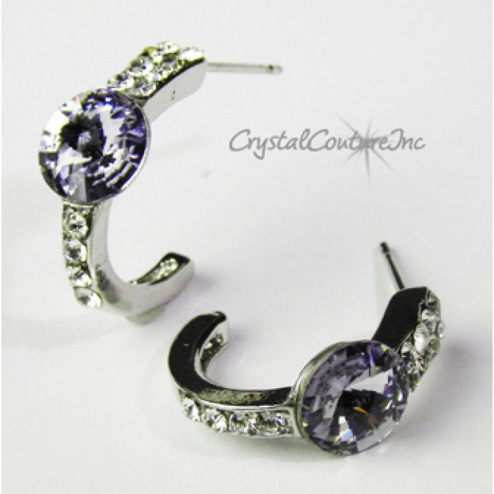 Rivoli Post Earrings with Rhinestone Half Hoop