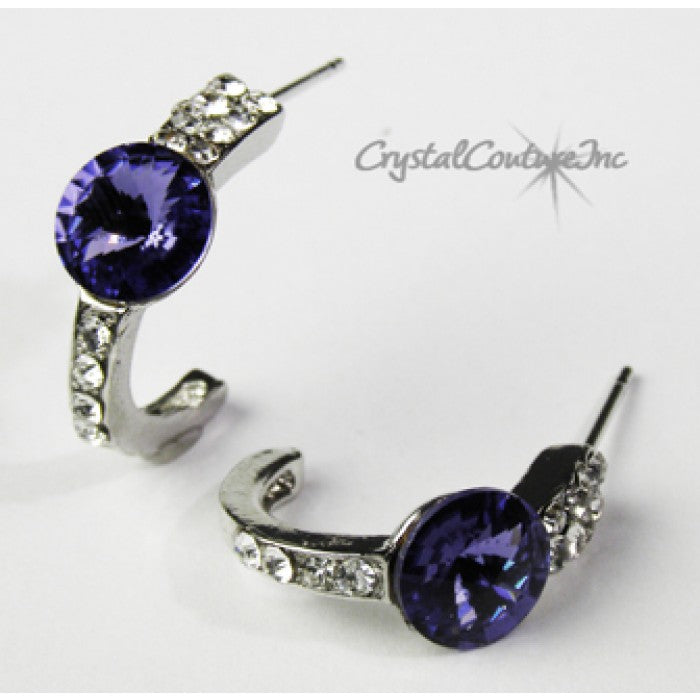 Rivoli Post Earrings with Rhinestone Half Hoop