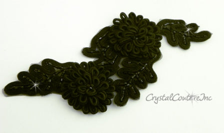 Black Corded Flower & Beaded Trim Applique