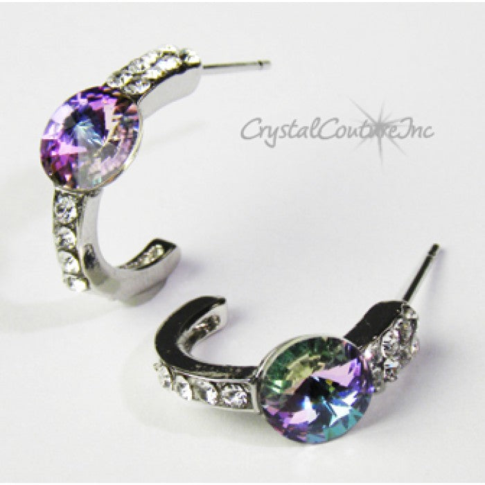 Rivoli Post Earrings with Rhinestone Half Hoop