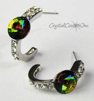 Rivoli Post Earrings with Rhinestone Half Hoop