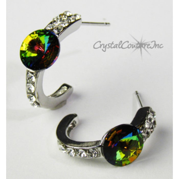 Rivoli Post Earrings with Rhinestone Half Hoop